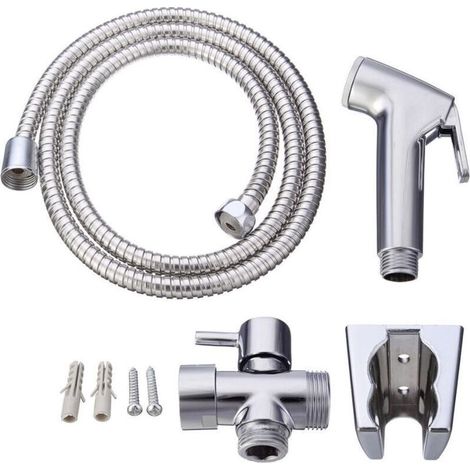 WC-Hygiene-Set. 3-Wege-Armatur + ABS-Bidetbrause + 1,5 m Schlauch + Halterung (1/5)
