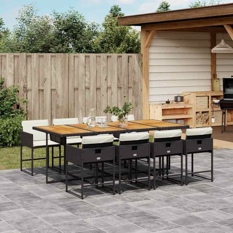vidaXL 9 Piece Garden Dining Set with Cushions Black Poly Rattan (1/5)