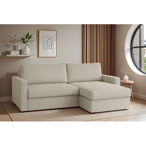 Ecksofa Sofa mit Schlaffunktion BENDIK Stoff Poso Altweiß Ottomane Rechts (1/3)