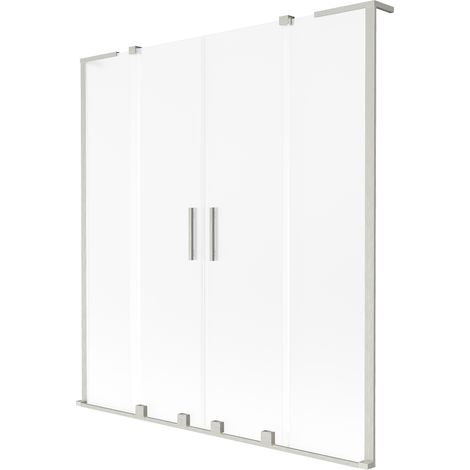 Mexen Velar L Duo Badewannenaufsatz 2-flügelig verschiebbar 140 x 150 cm, Frostglas, gebürsteter Nickel - 896-140-003-32-97 (1/2)