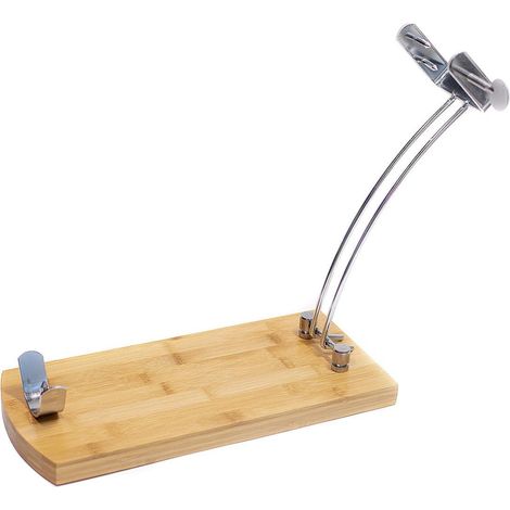 Support à jambon pliable en bambou, support pour palette ou jambon, design frais, base en bois de bambou et support en acier chromé, 37 x 16 cm, 1 unité (1/5)