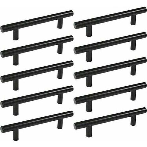 10 tiradores de puerta de cocina con barra en T (250 mm), de acero inoxidable, con espacio entre agujeros de 160 mm, para armarios de cocina, color negro. (1/4)