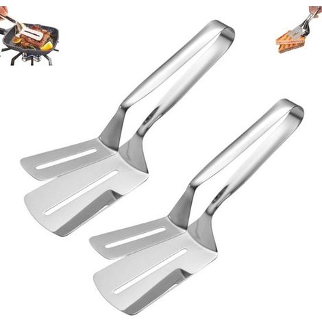 2 piezas, Pinzas para barbacoa de acero inoxidable, Plateadas, Pinzas de cocina de acero inoxidable, Pinzas para filetes de acero inoxidable, pan (1/5)