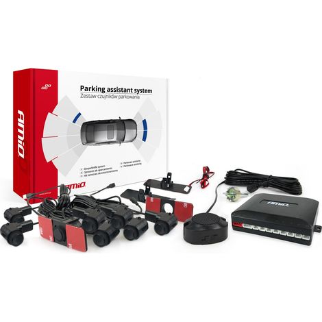 Kit de sensores de estacionamiento traseros con zumbador, 8 sensores, internos, negros, 16,5 mm, amio-02254 (1/5)