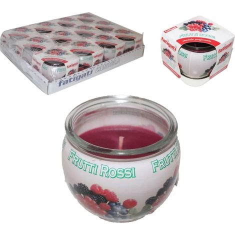 TrAdE Shop Traesio - Set 12 Pz Candela In Vasetto Di Vetro Profumo Ai Frutti Rossi Ambiente Decorativo 382248 - (1/2)