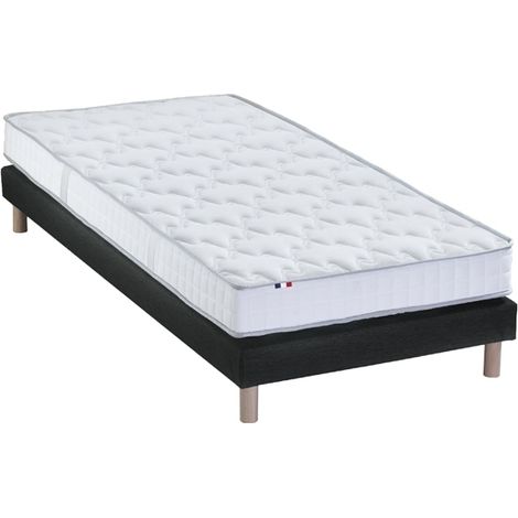 Ensemble matelas mousse haute résilience CIRRUS avec sommier confort français 90 x 190 cm Sommier Noir (1/5)