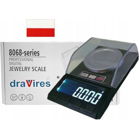Bilancia elettronica DraVires da 20 g, precisione 0,001 g, per gioiellieri + adesivo