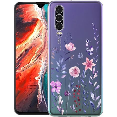 Coque pour Huawei P30,Transparente Étui avec Exquis Motif Fleur Dessin,Housse TPU Ultra Mince, Silicone Femmes Antichoc Protection Case Cover-3 (1/5)