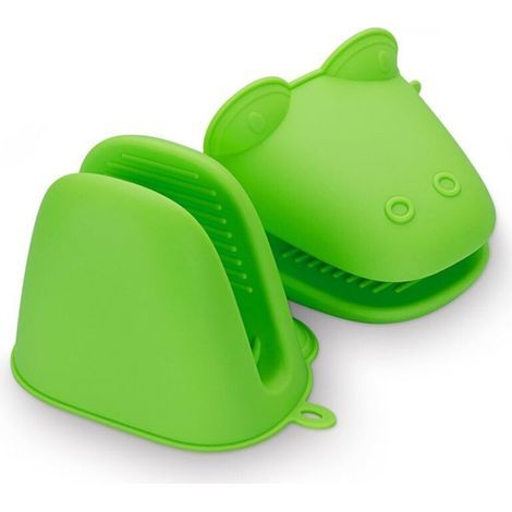 2 Gants de Cuisine, Silicone, Manique, Résistant Chaleur, Motif: Grenouille Vert (1/5)
