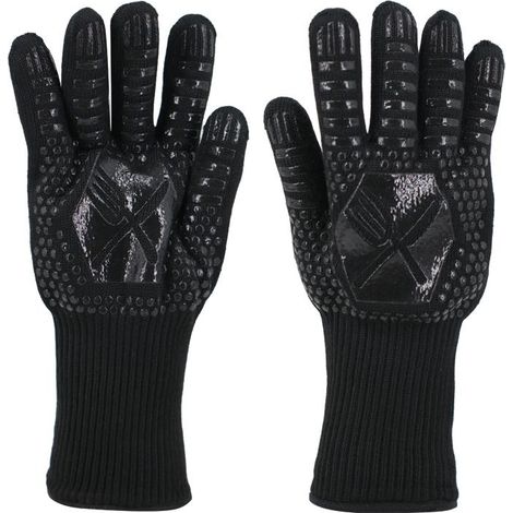 Gants de barbecue 32cm122cm, résistants à la chaleur jusqu'à 500°C, gants de cuisine antidérapants et ignifugés, pour grillades,cheminées (noir) (1/5)