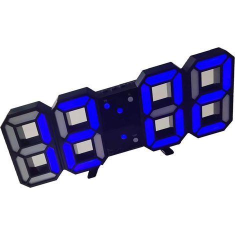 Horloge murale LED 3D minimaliste, réveil mural pour la maison, le salon ou le bureau, caractères noirs et lettres bleues (1/5)
