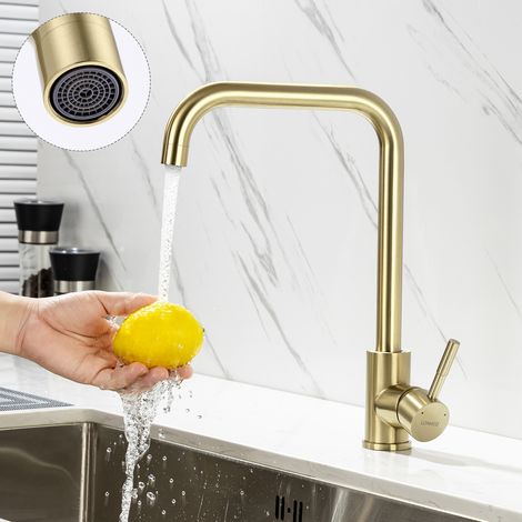Lonheo Grifo de Cocina Dorado Giratorio a 360º, Grifos para Fregadero de Acero Inoxidable con Aireador desmontable, 7-Forma (1/5)