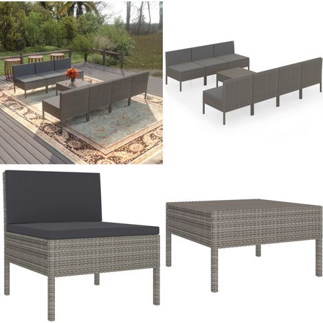Salon de jardin 8 pcs avec coussins résine tressée gris - Salon De Jardin - Mobilier De Jardin - Set De Jardin - Meubles D'extérieurs - Résine Tressée - Home & Living