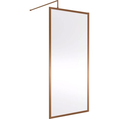 Nuie Full Outer Framed Wetroom Screen 900mm W x 1850mm H with Support Bar 8mm Glass - Brushed Bronze (1/2)