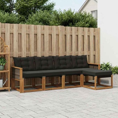 vidaXL Outdoor-Sofagarnitur mit Kissen 5 pcs Natürlich und Schwarz (1/5)