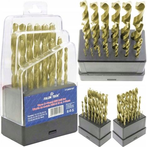 Coffret de 19 forets HSS pour métaux, 1-10 mm, DIN 338, Falon-Tech