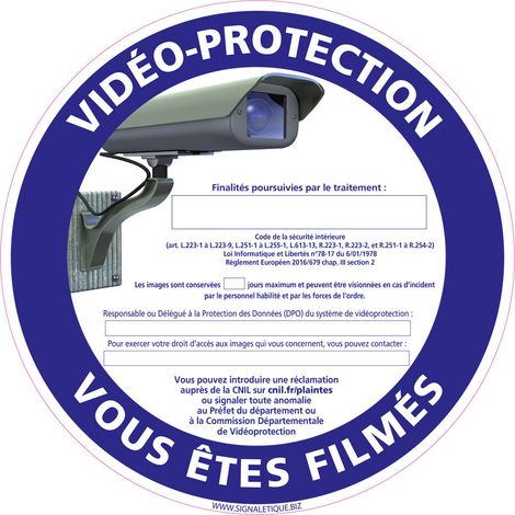 PANNEAU VIDEOPROTECTION VOUS  TES FILMES (G1208) - Plastique PVC 1,5 mm - Diamètre 125 mm
