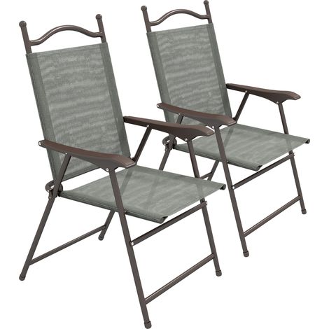Set of Two Folding Garden Chairs, with Fabric Mesh Seats - Dark Grey (1/5)