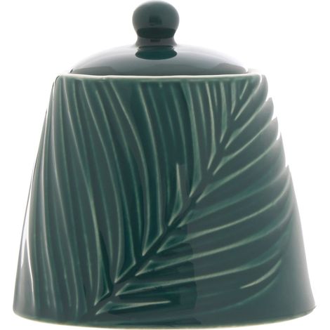 Interiors By Premier Elegant Embossed Porcelain Sugar Pot With Orb Handle, Leaf Pattern Sugar Jar,Tapered Base Sugarpot With Lid (1/5)