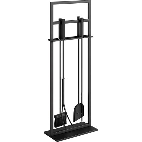 Outsunny juego utensilios chimenea de 5 piezas, de metal con cepillo, pala, 1 par de pinzas, atizador y soporte, 28x15x76 cm, negro (1/5)