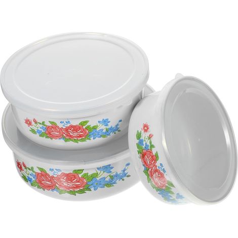 Ensemble de 3 bols rétro en émail, alimentaires vintage, boîte (1/5)