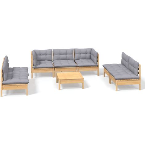 Maison Exclusive - Set Divani da Giardino 8 pz con Cuscini Grigi Massello di Pino (1/5)