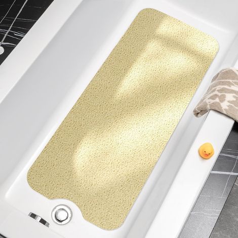 Tapis de Baignoire Antidérapant 100x40cm, Extra Long Tapis de Douche Antiderapant, Loofah en PVC Souple Tapis Antidérapant Baignoire, Séchage Rapide Tapis de Bain, sans Ventouse, Beige