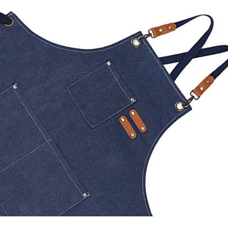 Tablier de travail en toile épaisse imperméable pour le travail du bois, le jardinage et les cafés, bleu clair (1/5)
