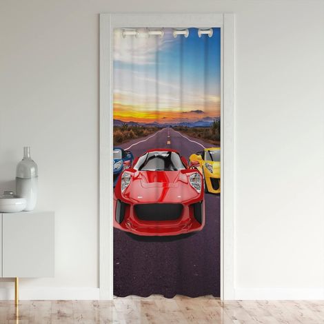 Sports Voitures Rideau de Porte 86x203cm Race Voitures Rideaux Interieur Salon Chambre pour Chambre Salon Rideaux Exterieur d'entrée Extreme Sports Rideau Occultant - 86L X 203H cm (1 Panneaux) (1/5)