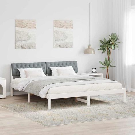 Cadre de lit avec tête de lit-Structure de lit avec panneau de lit Blanc et gris clair 180 x 200 cm 333228 (1/5)