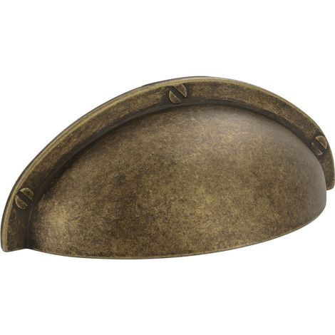 Muschelgriff für Schubladen Junit - Schubladengriff Vintage LA 64, Zinkdruckguss messing antik (1/3)