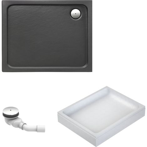 Schulte Duschwanne Adria - aus hochwertigem Sanitäracryl, Komplett Set inkl. Wannenträger und Ablauf, Farbe: Anthrazit, Größe: 100 x 80 cm