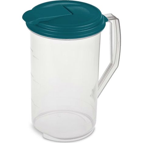 Pichet à eau 2L plastique transparent bec verseur à clapet poignée graduations sans BPA avec sac bleu inclus (1/5)