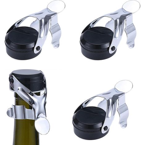 Bouchons de champagne en liège, lot de 4, bouchons en acier inoxydable pour vin mousseux avec pression intégrée (1/5)