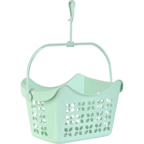1 panier à pinces à linge avec crochet et poignée de transport - Panier à pinces à suspendre à une corde à linge et à l'étendoir - Panier suspendu en plastique PP - 24 x 14,5 x 13 cm (1/4)