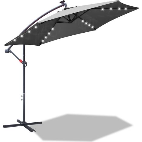 Randaco Sonnenschirm 3.5m Grau mit LED – Moderner Terrassenschirm für Garten & Poolbereich