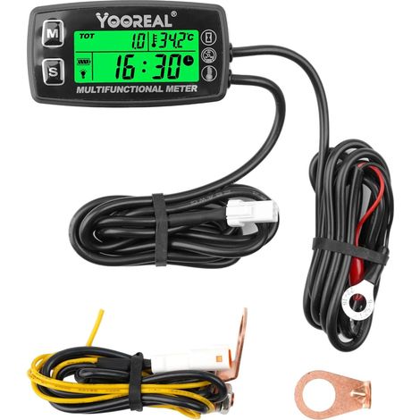 Compteur horaire Tachymètre Jauge de température du moteur Alerte TEMP Arrêt de l’utilisateur Sonde de température amovible pour scooter Motoneige Mini vélo Moto Tondeuse à gazon Générateur (1/5)