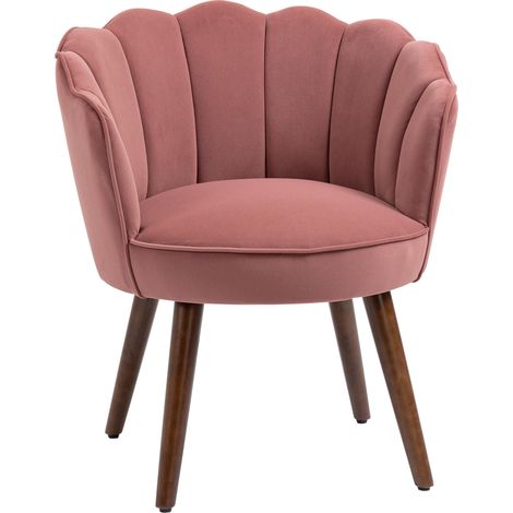 Fauteuil, fauteuil de salon en forme de coquillage, fauteuil inclinable avec pieds en bois, fauteuil rembourré, fauteuil de lecture aspect velours, fauteuil rembourré pour chambre, rose