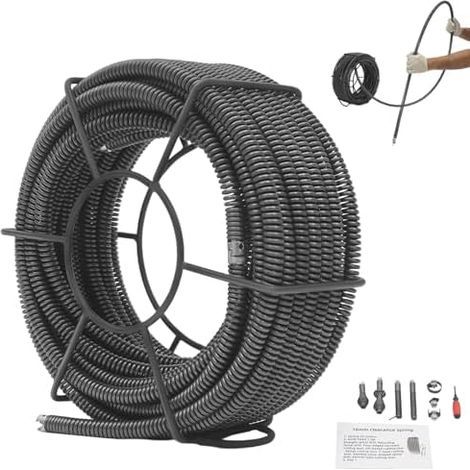 Spirale de nettoyage tuyaux 20 m, Ø 16 mm avec support rangement, spirales canalisations pour appareil tuyaux, déboucheur - (1/5)