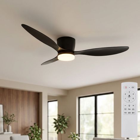 LED Deckenventilator Ventilator Wohnzimmerlampe CCT Schwarz Metall D 131,5 cm