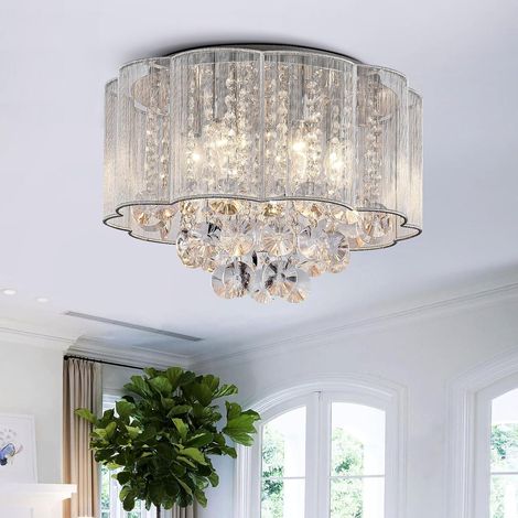Cristal moderne gouttes de pluie gouttelettes allumant encastré montage LED plafonnier luminaire suspension pour salle à manger salle de bain chambre à coucher salon 6 ampoules LED E14 requis (1/5)