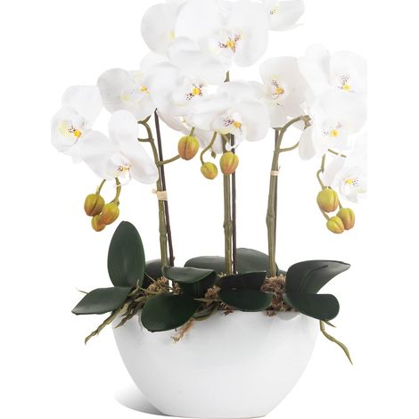 Orchidée Artificielle en Pot dans Un Pot en céramique, orchidée phalaenopsis Blanche pour Centre de Table, Fausse Fleur réaliste dans Un Vase pour la Maison, Le Bureau, l'intérieur (1/5)