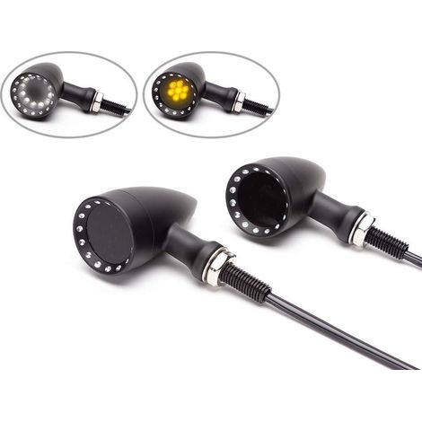 LED Motorbike Front Custom Indicators Integrated Turn Signals with Daytime Running Light in Billet Aluminium Classic Bullet Style to suit Choppers, Bobbers and other bikes (1/5)