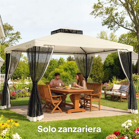 Mosquitera de repuesto universal para cenador con cremalleras, 335 x 207 cm - Negro y beige (1/5)