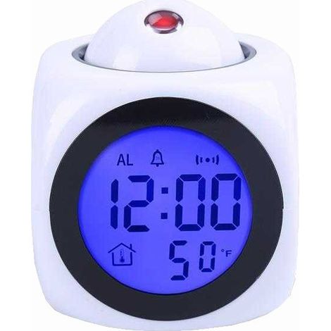Digital clock with white projection, silent LED, 12/24 hour display, time and temperature display, snooze function. (1/5)