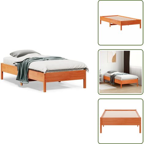 The Living Store Cadre de lit sans matelas cire marron 75x190 cm bois pin massif - Cadre De Lit - Lit En Bois - Lit Double - Meubles Chambre - Literie (1/5)