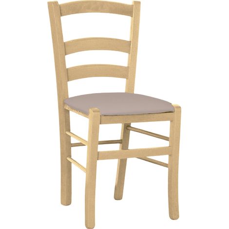 Stuhl aus Holz Venedig Natur mit Sitz in Kunstleder grau Taupe