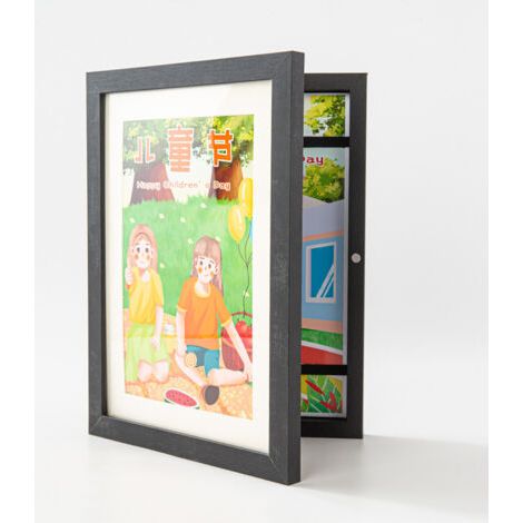 Sollbry cadre d'art interchangeable, cadre d'art, cadre photo à fermeture magnétique pour dessin d'enfants, artisanat et photos, décoration d'intérieur (noir, 21 x 29,7 cm) (1/4)