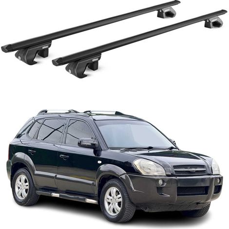 OMAC Dachträger Aluminium TÜV geprüft für Hyundai Tucson I 2005-2009 – Für Standard Dachreling – T Nut – Max 90 kg – 2 Schlösser Schwarz (1/5)