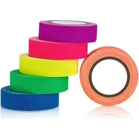 Ruban Adhésif Gaffeur - 6 Couleurs Néon - Réagit Sous Lumière UV - 15 mm x 5 m - Pour Décoration Intérieure Extérieure - Lot de 6 (1/5)